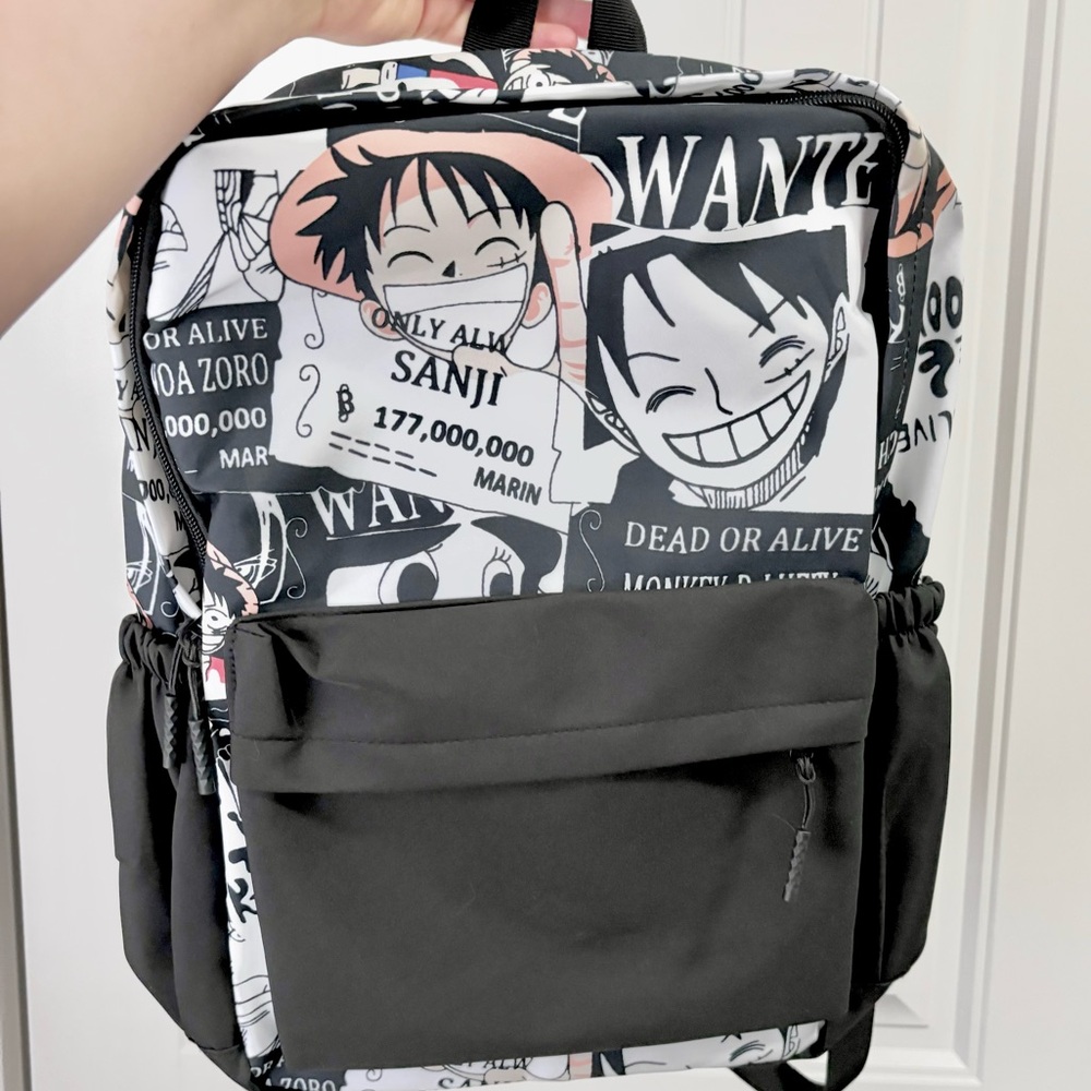One Piece Manga Anime Character Black and White Backpack Luffy